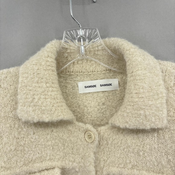 Samsoe Samsoe Jacket Womens Small Beige White Emilie Alpaca Blend Boucle Cropped - Picture 7 of 16